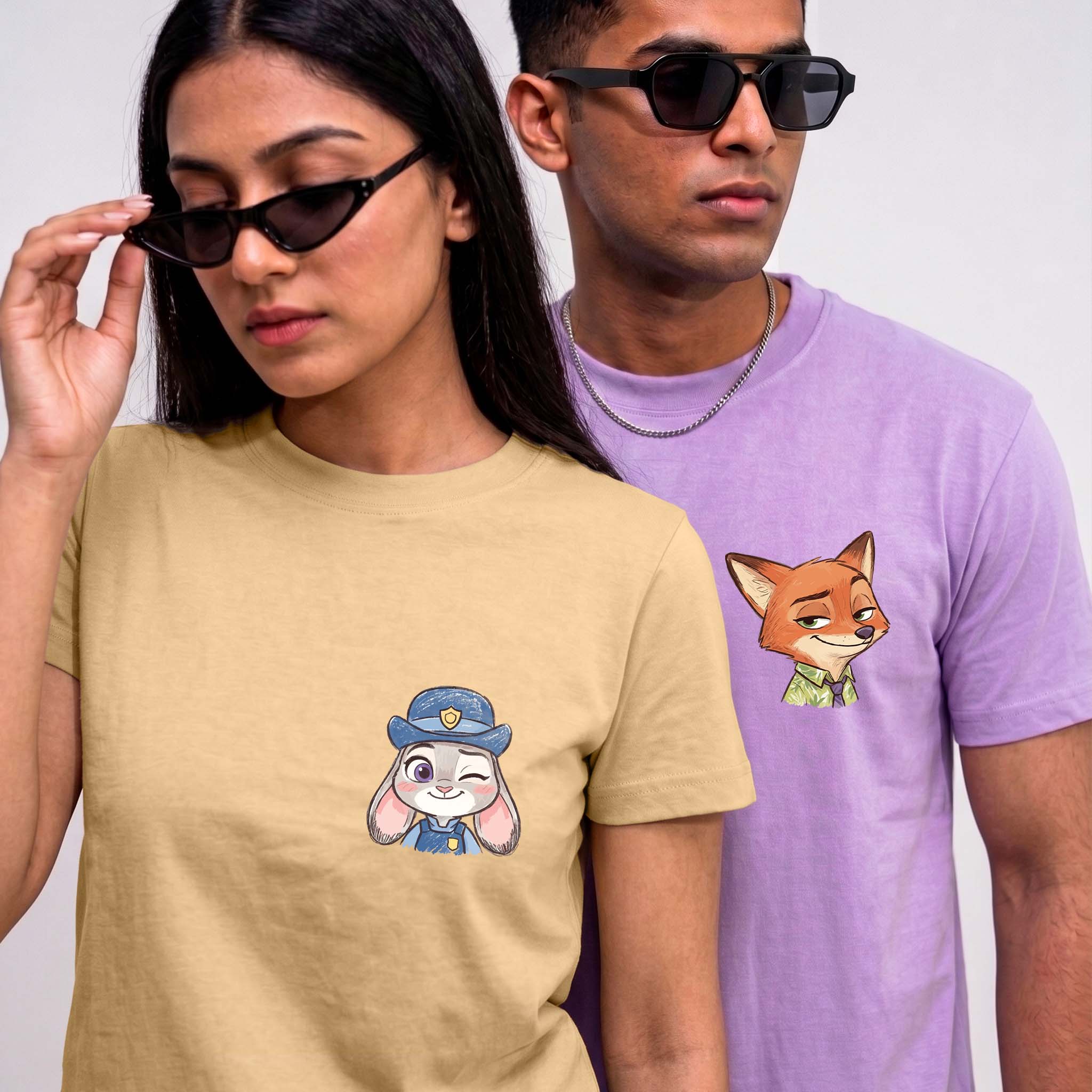Fox & Rabbit Romantic Couple Tee