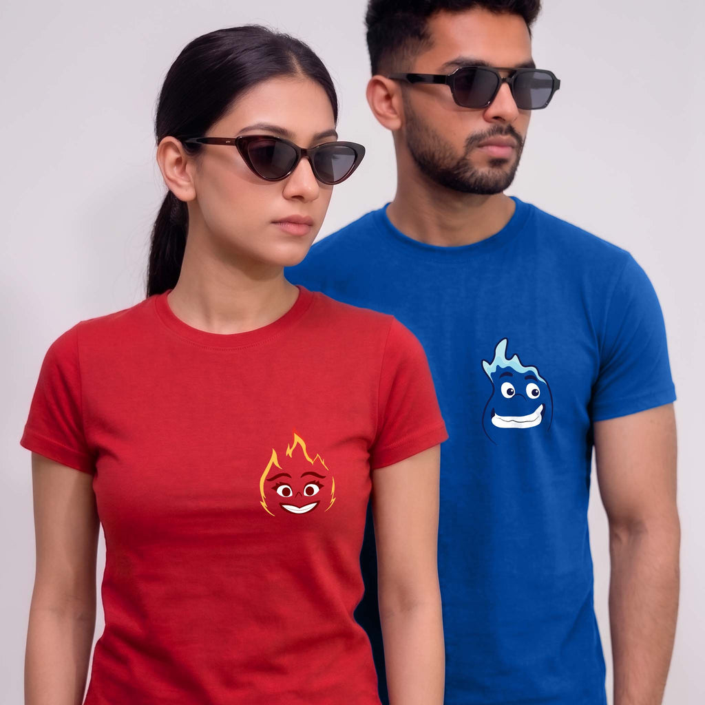 Fire and Water Couple Graphic Cotton T-Shirt