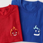 Fire and Water Couple Graphic Cotton T-Shirt
